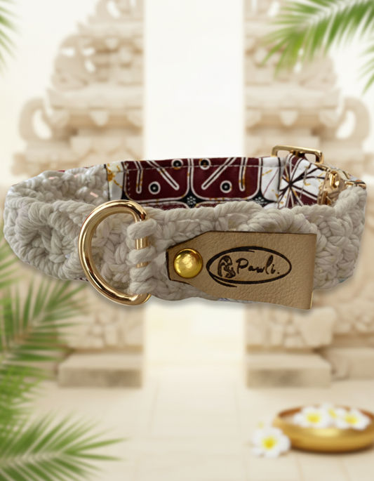 "The Mac". Macrame Dog Collar - Beige